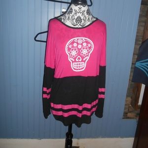 Pink and Black Sugar Skull Long sleeve shirt